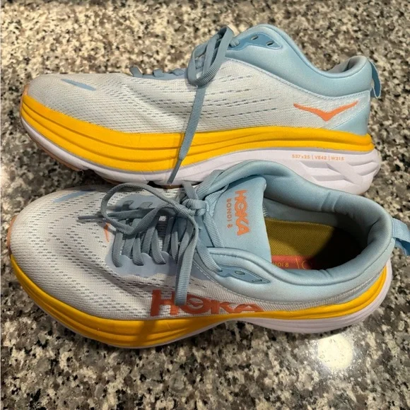 Hoka One Bondi 8 Blue and Yellow Running Shoes - Picture 4 of 11